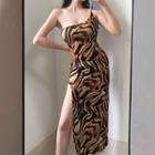 Single Shoulder Strappy Midi Sheath Dress