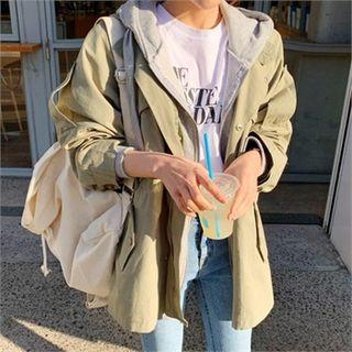 Pocket-detail Drawstring-waist Safari Jacket Khaki - One Size