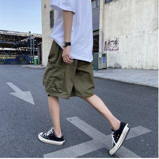 Plain Loose-fit Cargo Shorts