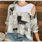 Printed Mock Two-piece Elbow-sleeve Shirt