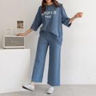 Set: Elbow-sleeve Letter T-shirt + Wide-leg Sweatpants