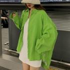 Oversized Long-sleeve Shirt / V-neck Slit T-shirt