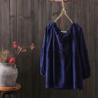 3/4-sleeve Lace Up Blouse