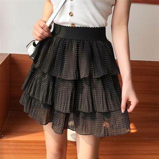 Dotted Print Layered Mini A-line Skirt