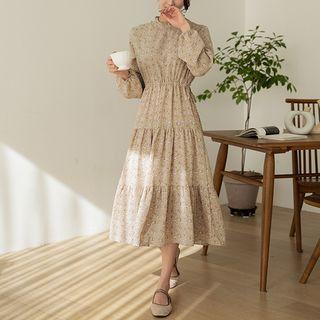 Smocked-neck Floral Midi Tiered Dress
