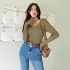 Fitted V-neck Rib-knit Top