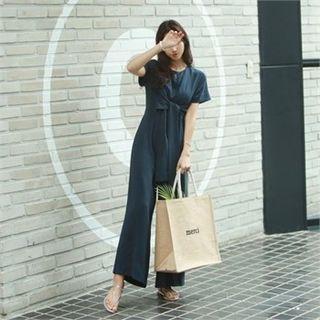 Tie-waist Linen Blend Overall Pants