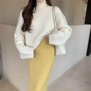 Turtleneck Top / Sweater / Knit Midi Skirt