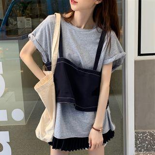 Plain Short-sleeve T-shirt / Mini Pleated Skirt / Cropped Camisole