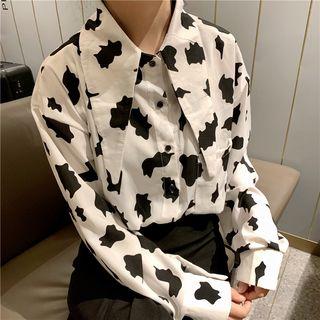 Tip Collar Cow Print Blouse