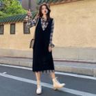 Plaid Midi Shirtdress / V-neck Knit Pinafore Dress