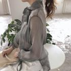 Metallic See-through Long-sleeve Blouse