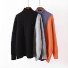 Mock-turtleneck Paneled Sweater Blue & Tangerine - One Size
