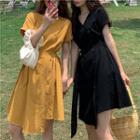 Short-sleeve Asymmetrical Button-up A-line Dress