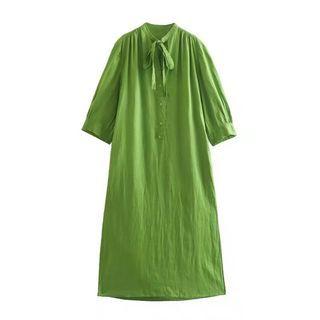 Tie-neck Midi Shirt Dress