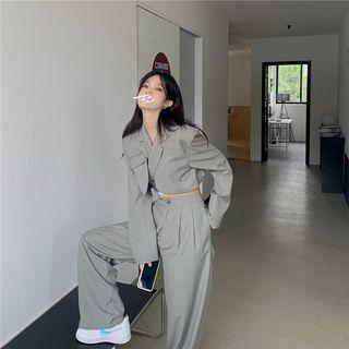 Plain Lace-up Blazer / High-waist Plain Straight-cut Pants