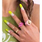 Set Of 4: Resin / Alloy Ring (various Designs) Gold & Pink & Purple - One Size