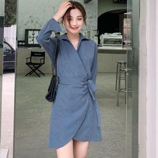 V-neck Plain Bow A-line Mini Dress