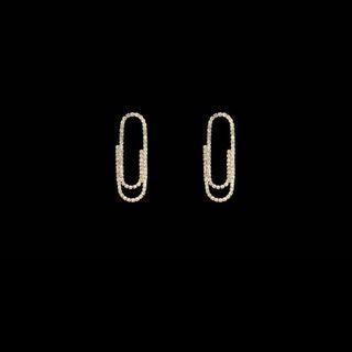 Rhinestone Safety Pin Earring 1 Pair - Silver Stud Earrings - Gold - One Size