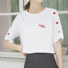 Elbow-sleeve Embroidered Heart T-shirt