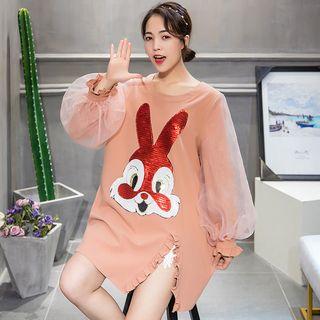 Cartoon Sequined Mesh Panel Pullover Dress