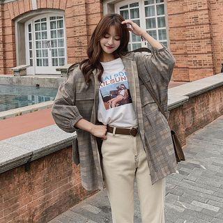 Puff Sleeve Plaid Jacket
