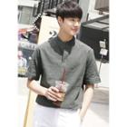 Open-placket Short-sleeve Linen Shirt