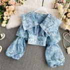Retro Lapel Printed Puff-sleeve Blouse