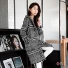 Plaid Pompom-accent Hooded Coat