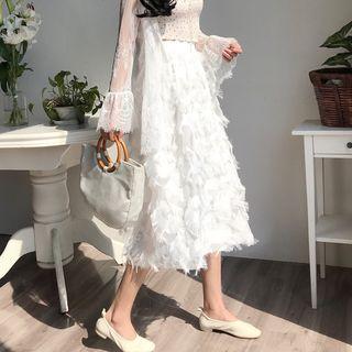 Feather Accent A-line Midi Skirt