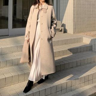 Hidden-button Checked Wool Blend Coat One Size