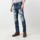 Embroidered Distressed Straight Jeans Blue - 30