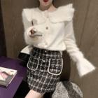 Collared Cardigan / Mini Tweed Pencil Skirt