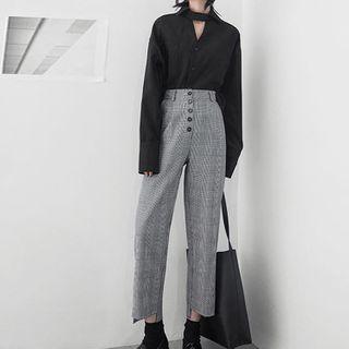 Plain Blouse / Plaid Straight Fit Pants