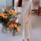 Round-neck Embroidered A-line Dress Cream - One Size