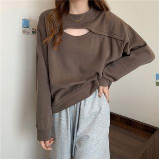 Plain Crew-neck Cutout Top