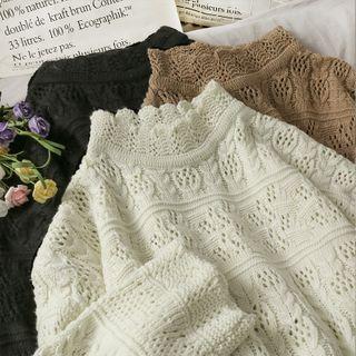 Eyelet Mock-neck Knit Top