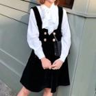 Bow Accent Blouse / High Waist A-line Suspender Dress