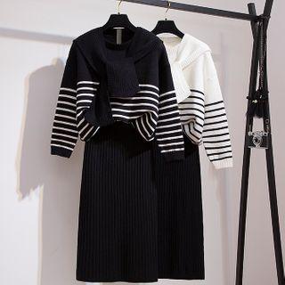 Striped Sweater / Straight-fit Skirt / Set