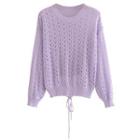 Lace-up Sheer Sweater Purple - One Size