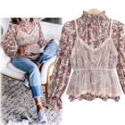 Set: Lace Camisole Top + Floral Print Blouse