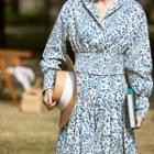 Lantern-sleeve Floral Blouse / Midi Floral A-line Skirt