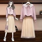 Set Of 2: Lace Blouse + Pleated Skirt