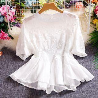 Flower Detail Short-sleeve Blouse White - One Size