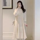 Cable-knit Long-sleeve Midi A-line Dress Almond - One Size