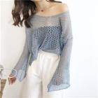 Plain Loose-fit Bell-sleeve Knit Top