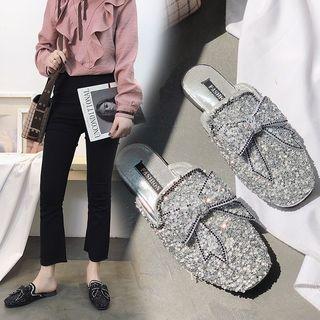 Sequined Bow-accent Slide Sandals