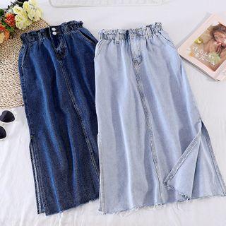 Fringe Split Denim Skirt