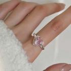 Heart Faux Crystal Alloy Open Ring J2757 - 1pc - Silver & Pink - One Size