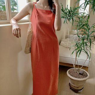 Tie-shoulder Linen Blend Dress One Size
